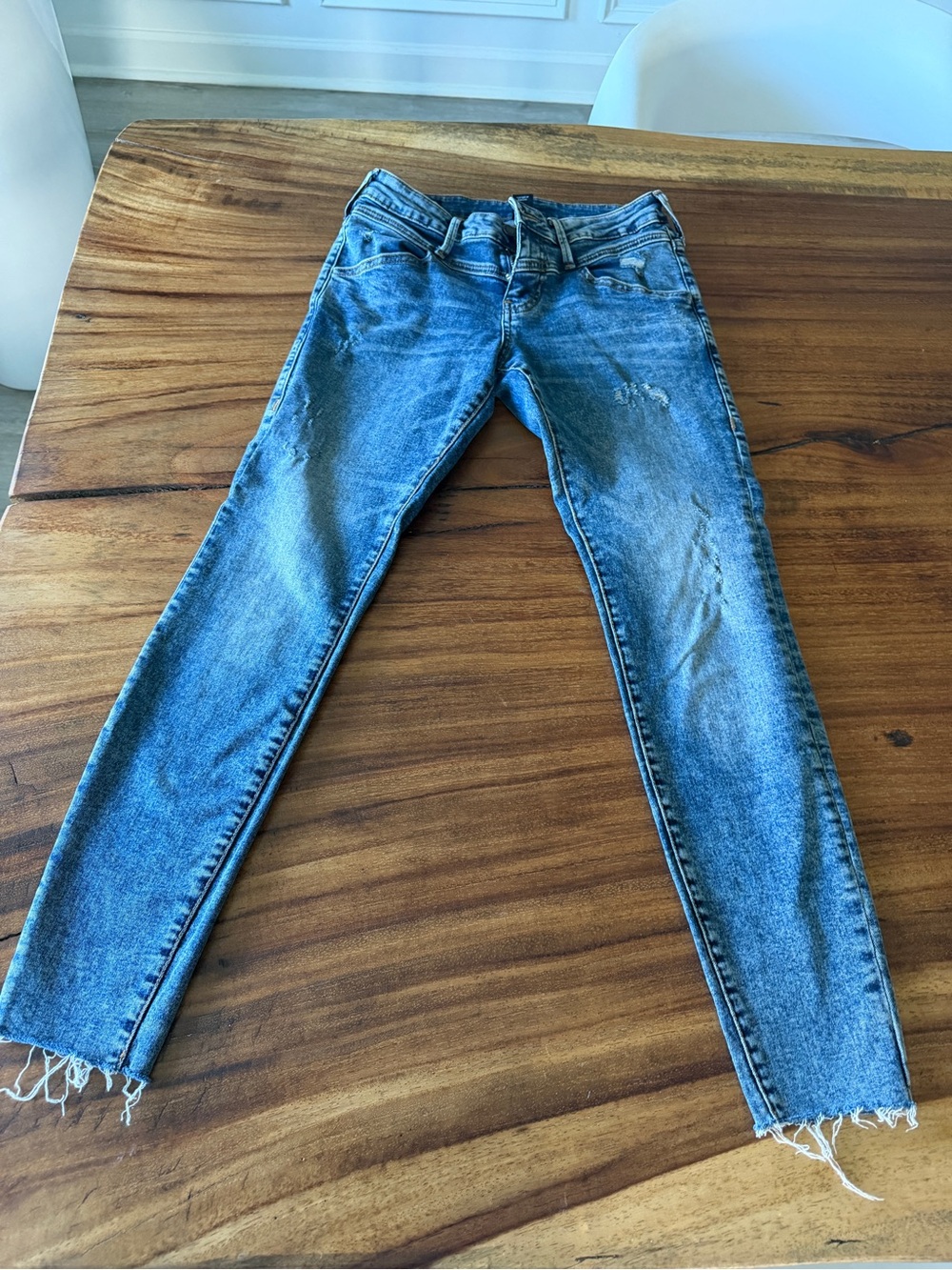 True Religion Medium Blue Skinny Jeans with Frayed Ankles